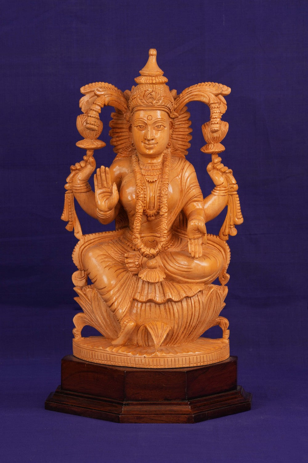 Image of Cedar Wood Carving Goddess Lakshmi Statue